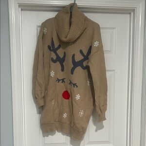 SHEIN Tan Reindeer Knit Mini Dress with Red Accent